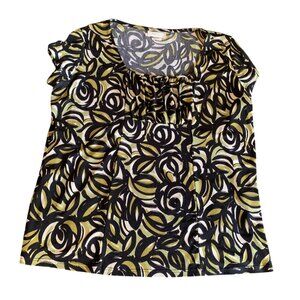 Van Heusen Womens Size XLarge Short Sleeve Top Black/Green Abstract Floral Print
